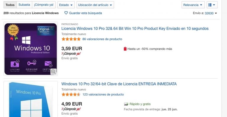 comprar licencia OEM Windows 7 barata en eBay
